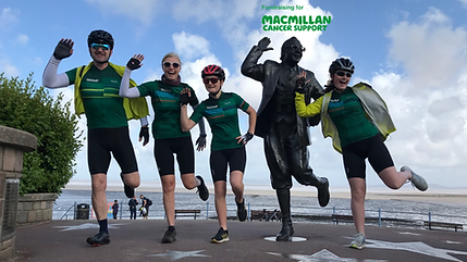 Photo of Datitude's co-founders and directors and their daughters in Morecambe, ready to cycle the Way of the Roses to raise funds for Macmillan Cancer Support