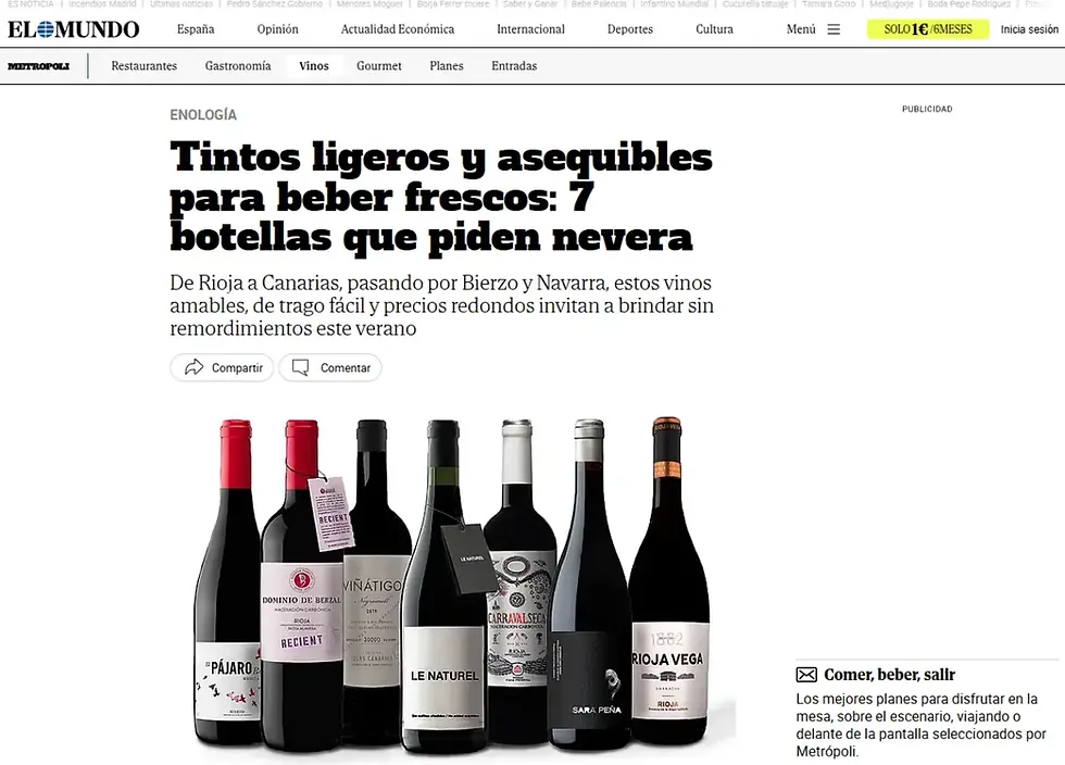El Mundo elige Viñátigo Negramoll entre los tintos más refrescantes del verano