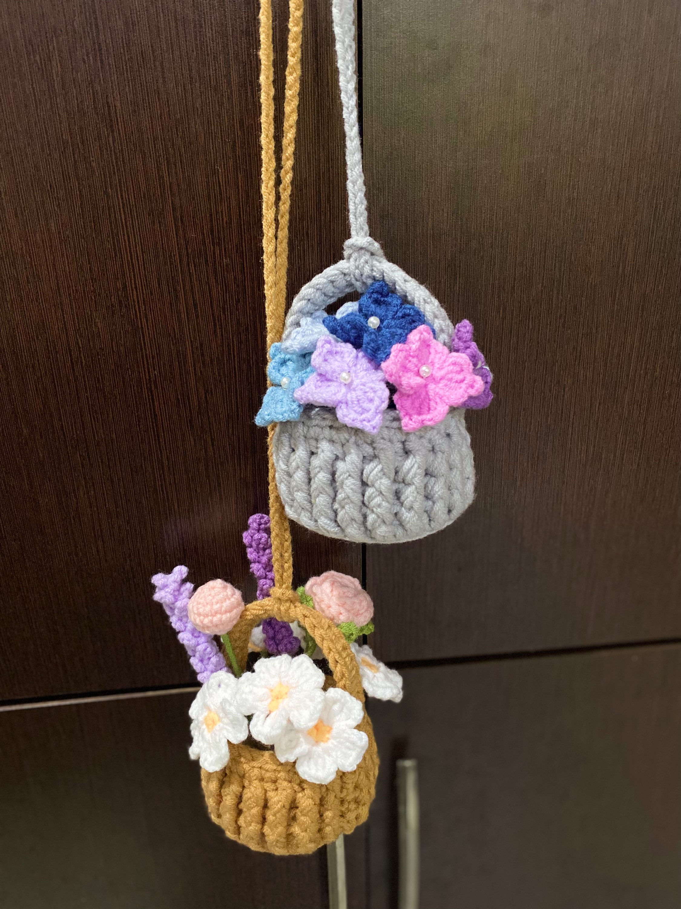 Crochet small flower Basket (Car deco)