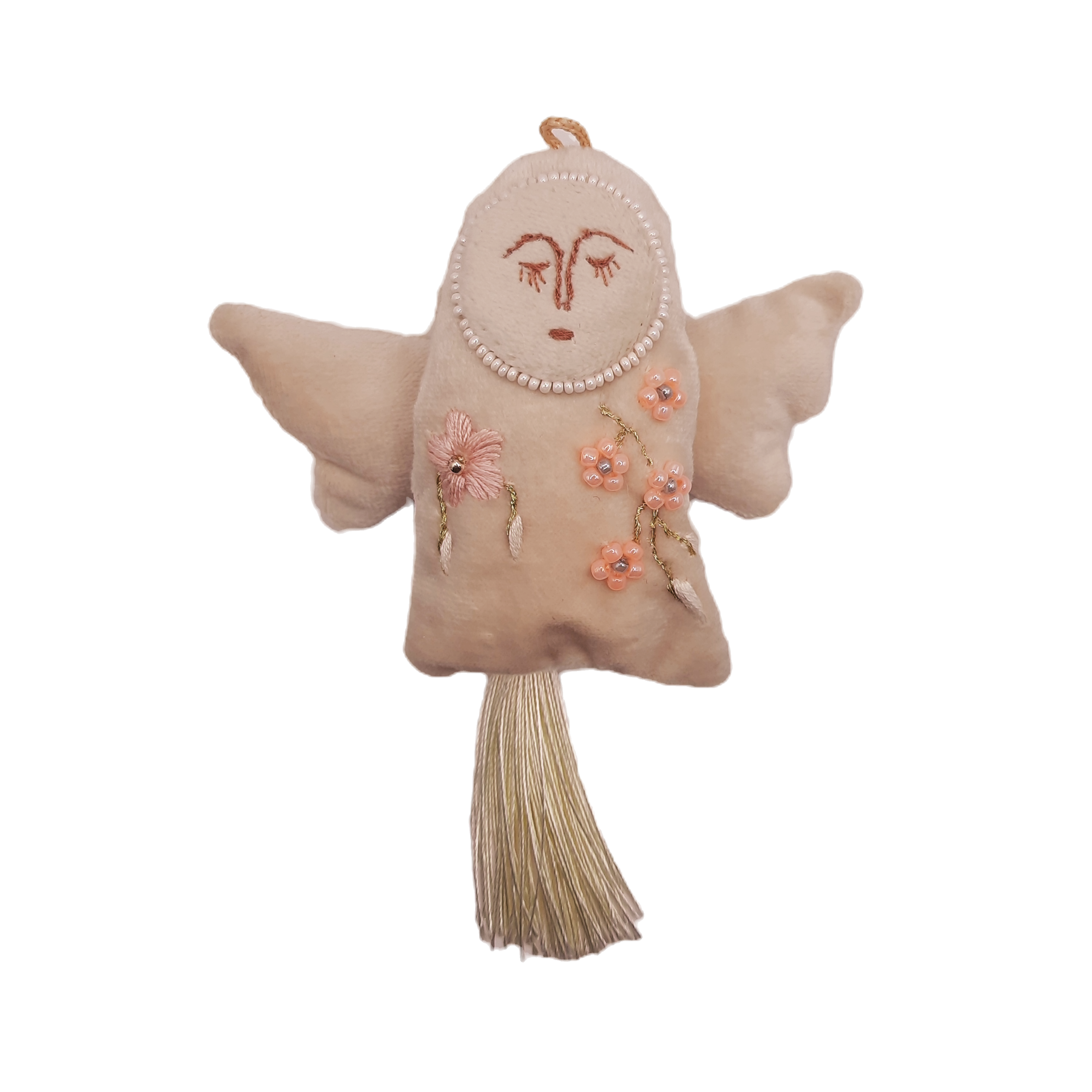 handmade beige velour doll with hand embroidery details – Little Angel
