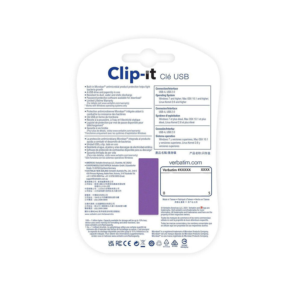 Miniatura: Pendrive 16GB Verbatim Clip-it 2.0 Violeta