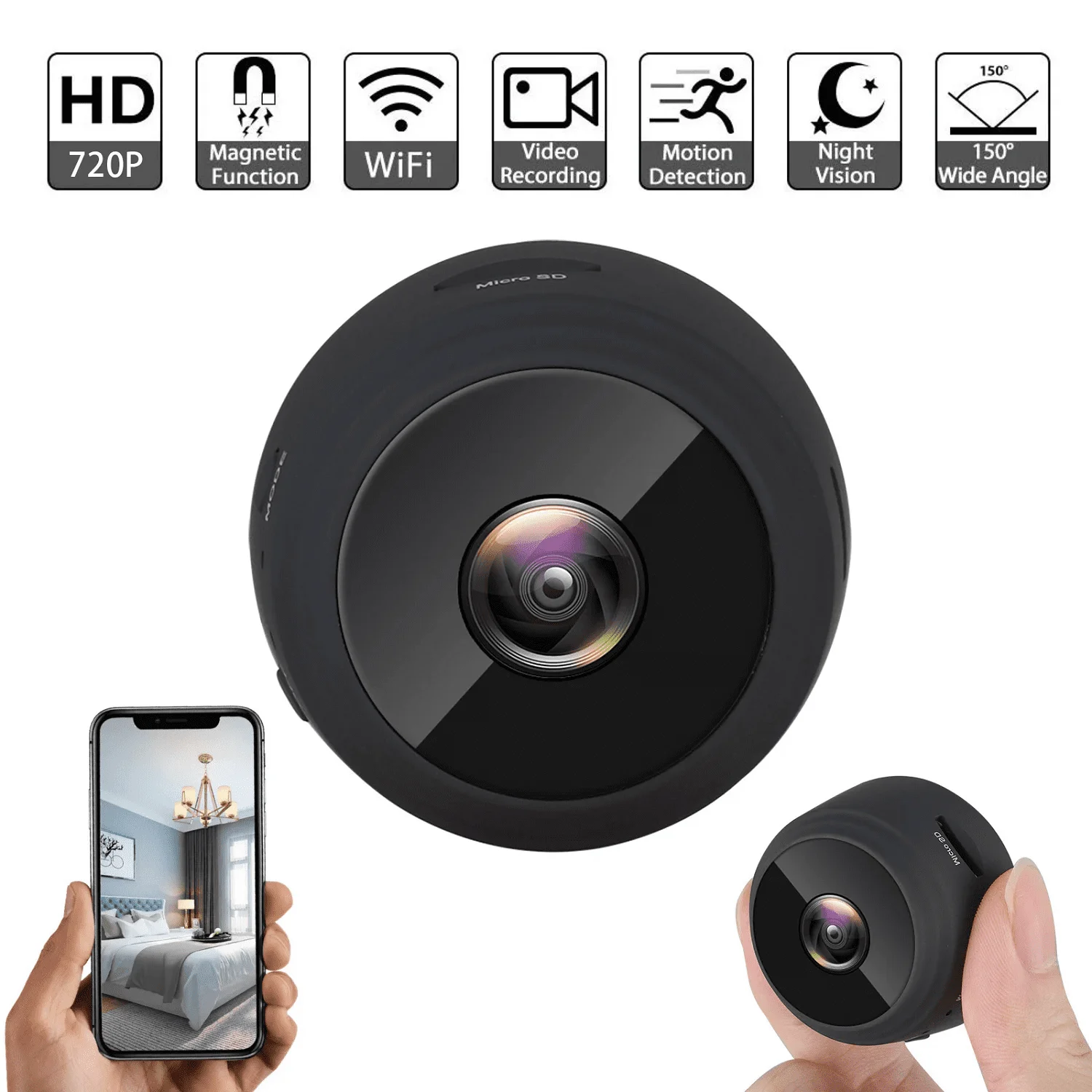 SZDUDU Mini Wireless Security Camera, Full HD 720P Portable Small HD Nanny Cam w