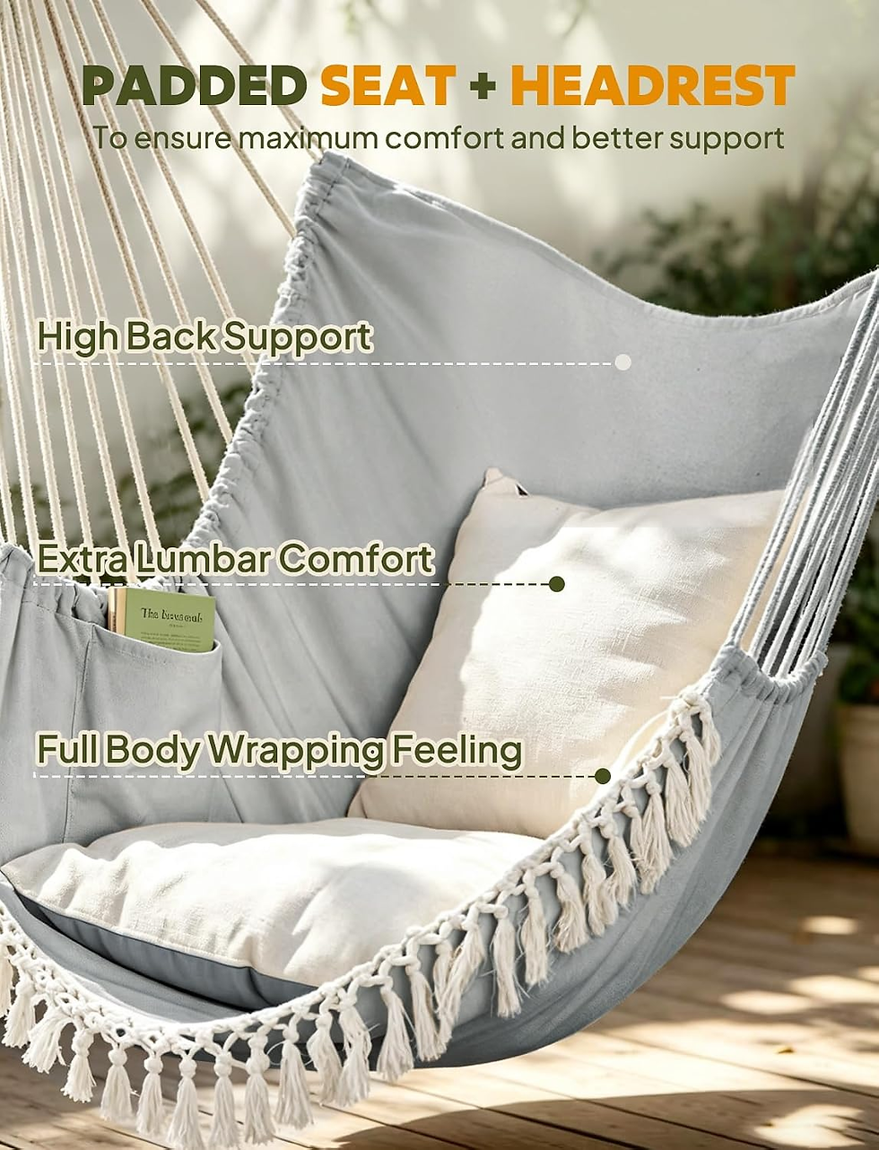 Thumbnail: Hammock Chair Max 500 Lbs 2 Cushions Spreader Bar Strap Carabiner | Collapsible 