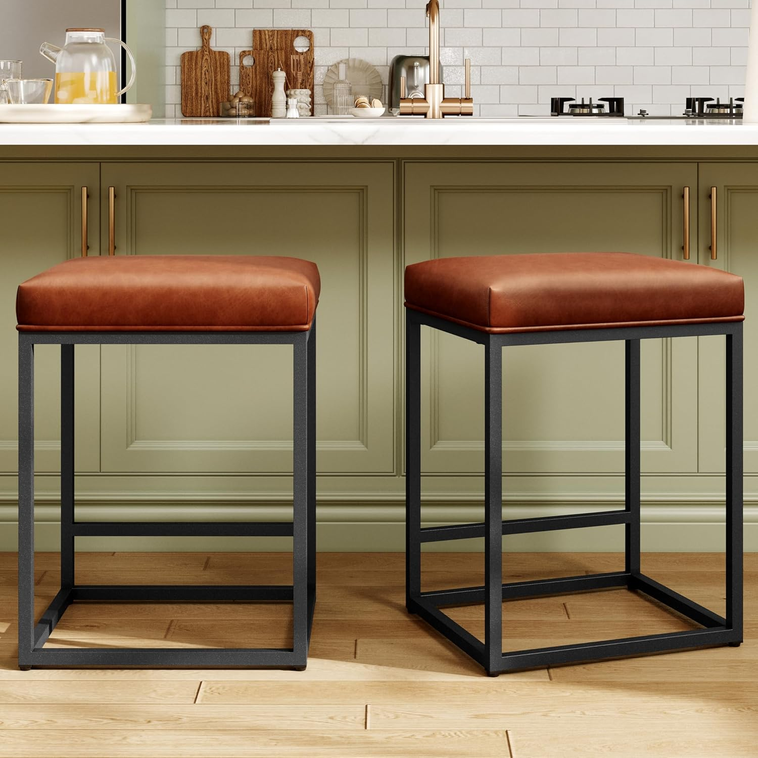 Counter Height Bar Stools Set of 2, Kitchen Backless Barstools | 24 Inch Modern