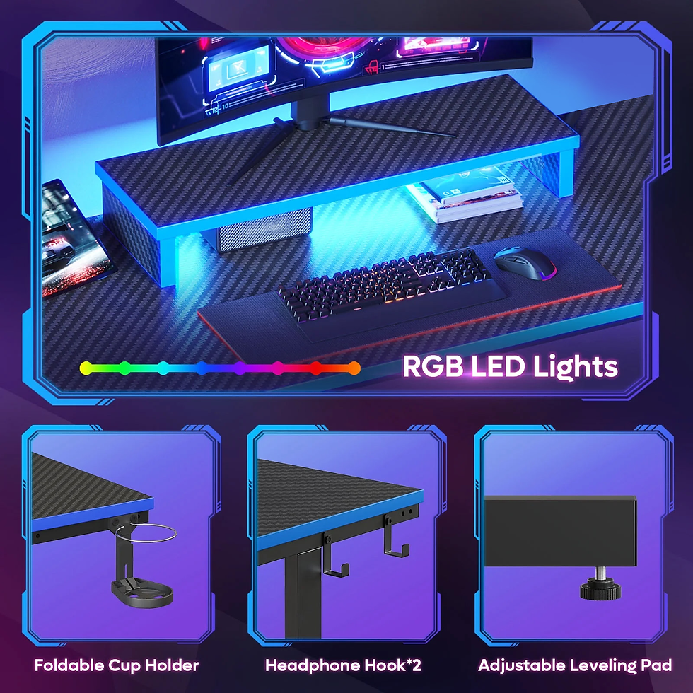 Thumbnail: 42" Gaming Desk PC Computer Table with LED Lights & Monitor Stand & Hook & Cup H