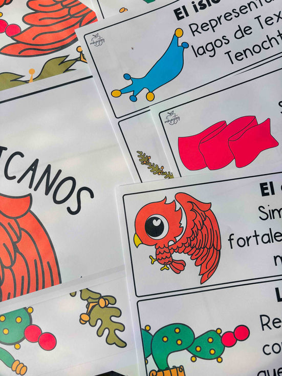 Tablero del Escudo Nacional Mexicano con explicaciones visuales de sus elementos