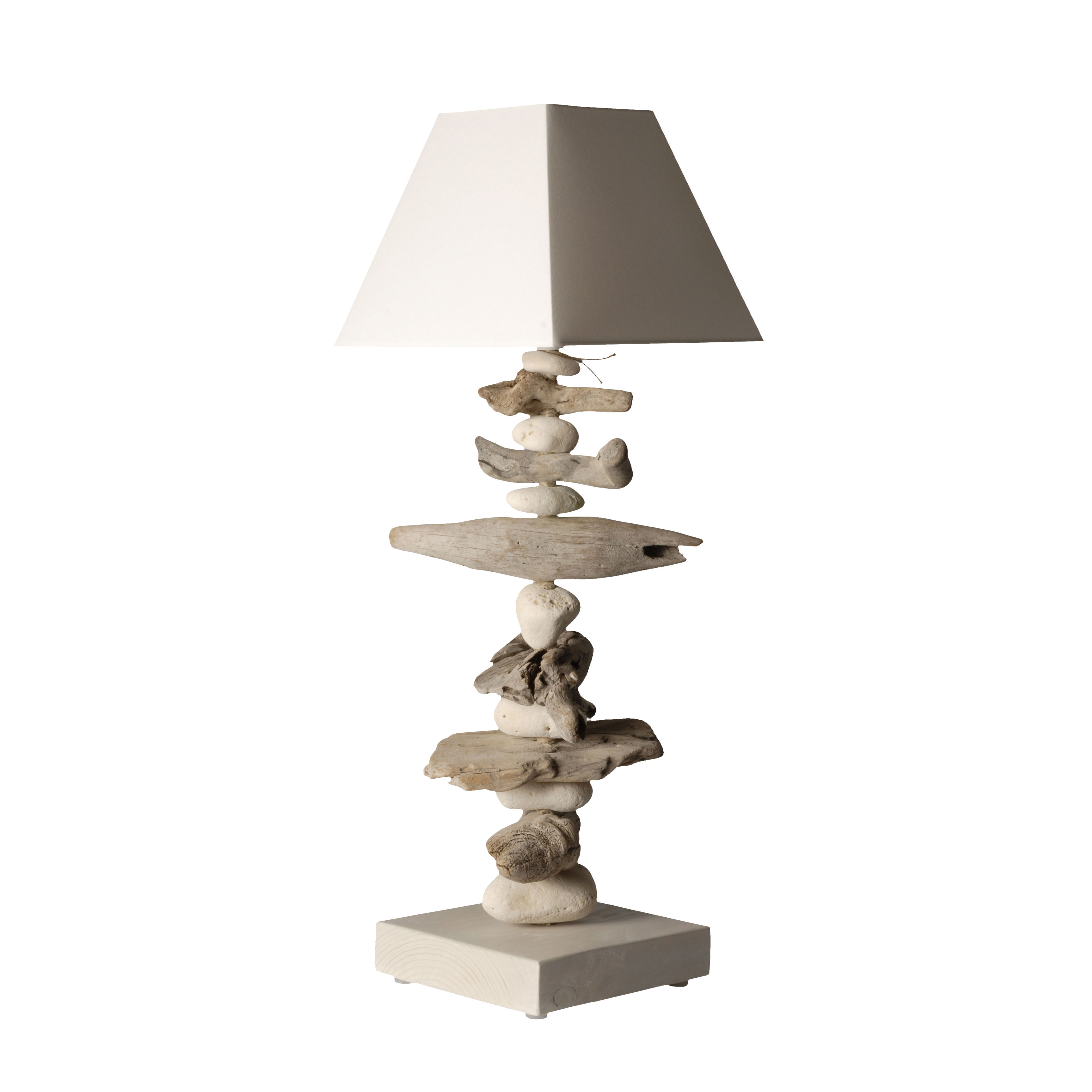 Lampe à poser en galets et bois Nature