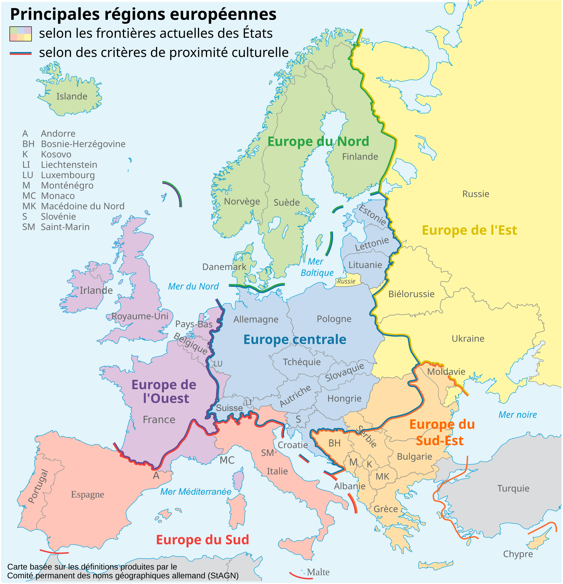 Division de l'Europe résultant de la volonté de l'Allemagne réunifié de faire renaitre le concept d'Europe centrale "mittleEuropa" depuis les années 90