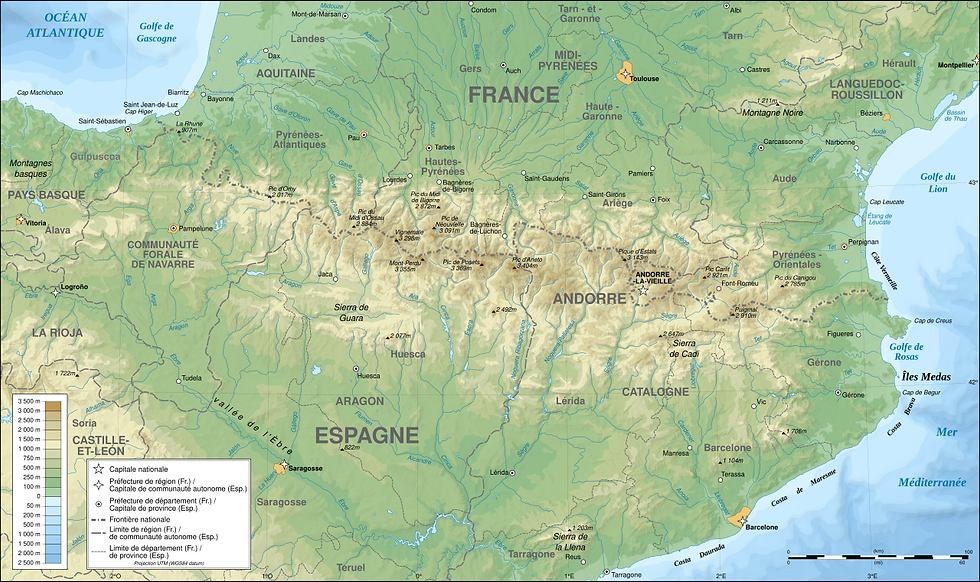 The pyrennees, despite being a high range, did never forme a strong barrier between France and Spain. Regional Cultures have always overlapped on both sides, Basque, Catalan and Occitan.