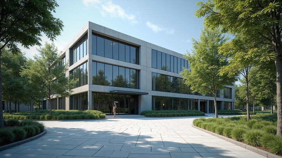 Eye-level view of a modern office building exterior