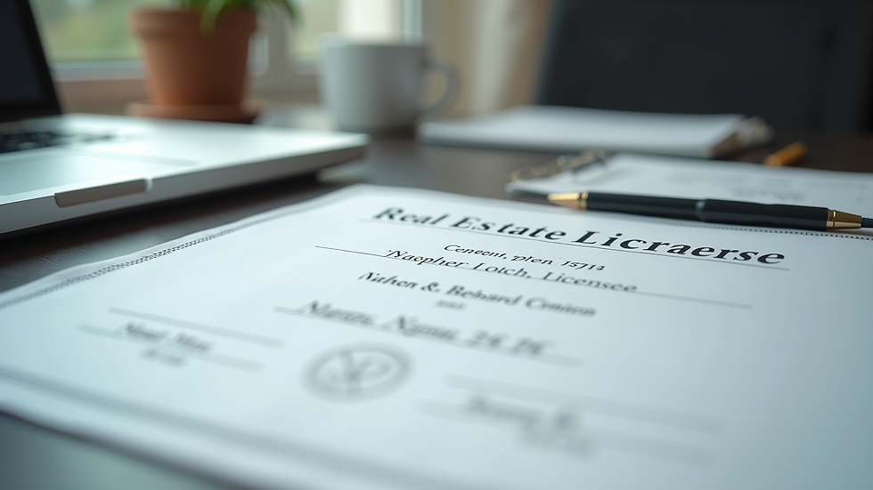 Close-up view of a real estate license certificate on a desk