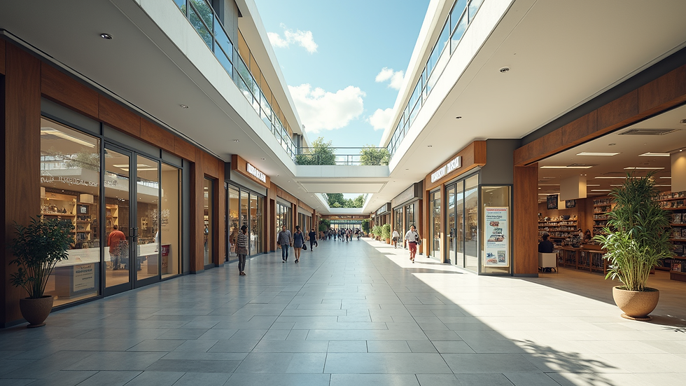 Wide angle view of a commercial retail plaza