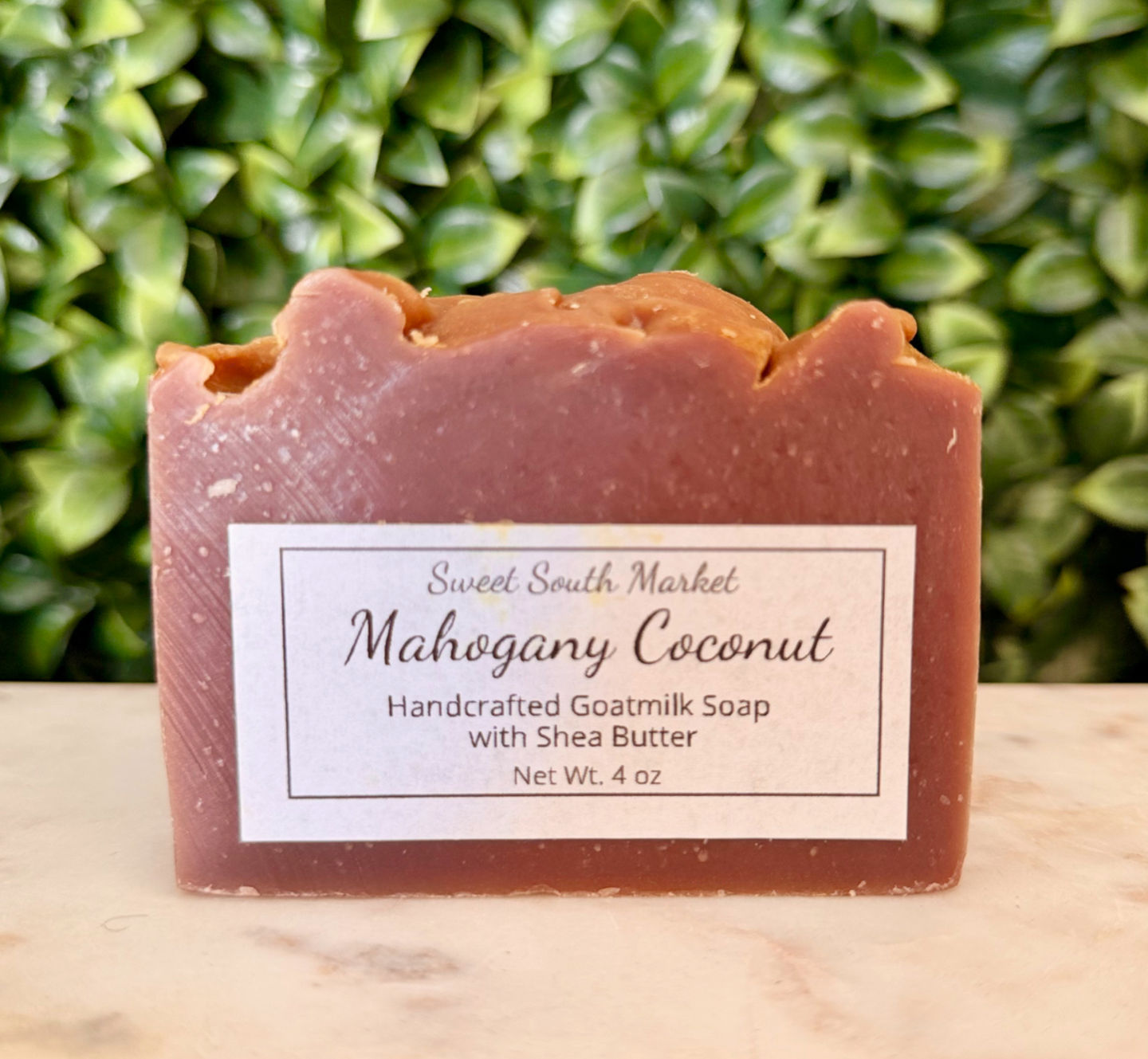 Mahogany Coconut soap with Shea Butter, Sweet South Market, handcrafted goat milk soap.