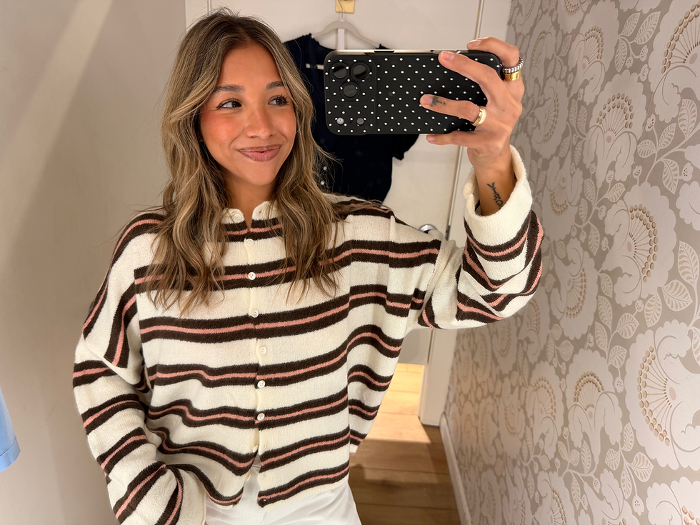 Thumbnail: Piper Varsity Stripe Cardigan (Ivory)