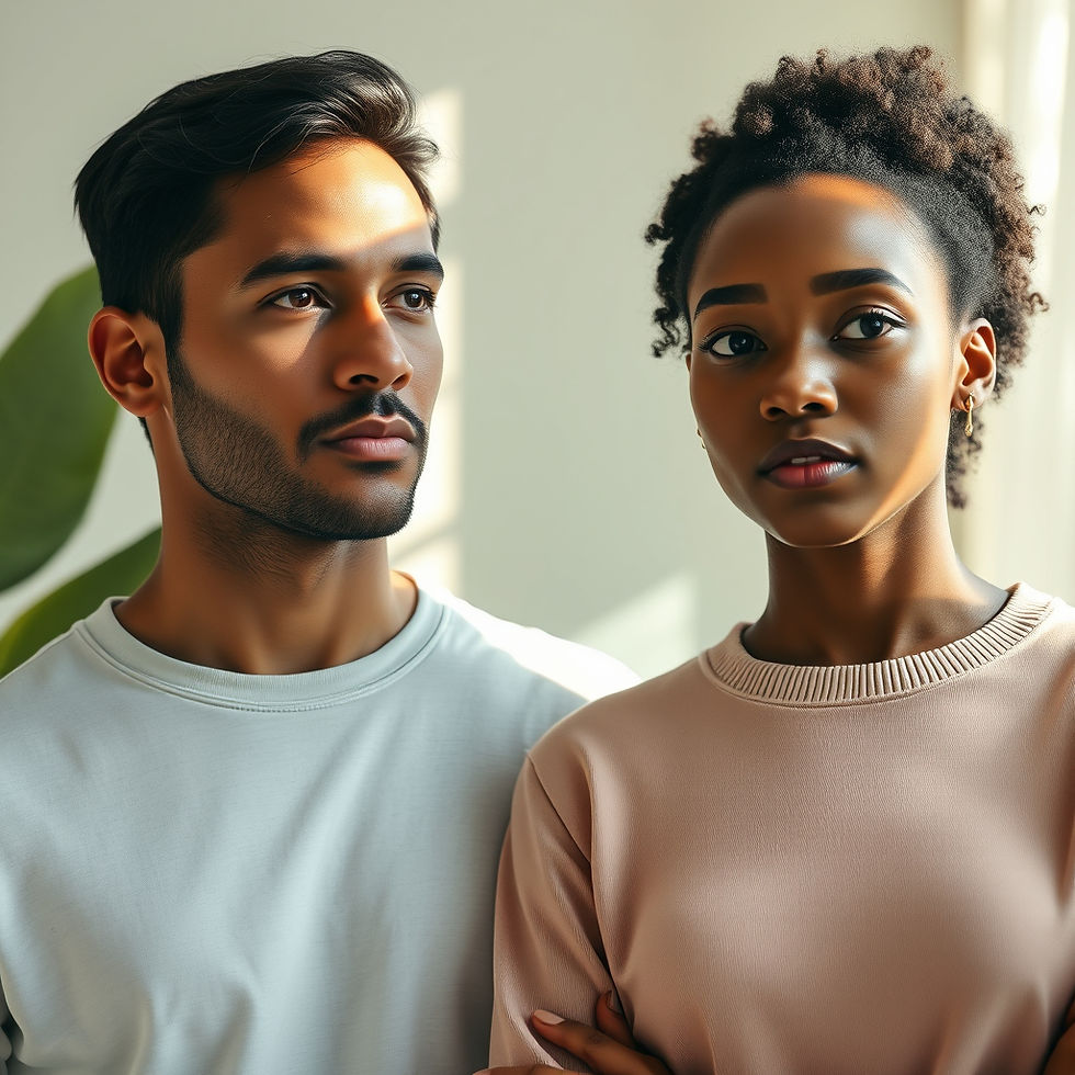 Overcoming fear- Young couple embraces Vulnerability. 