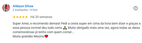 Depoimento de cliente satisfeita com cesta de café da manhã premium entregue em Natal pela Fazendo Arte Cestas