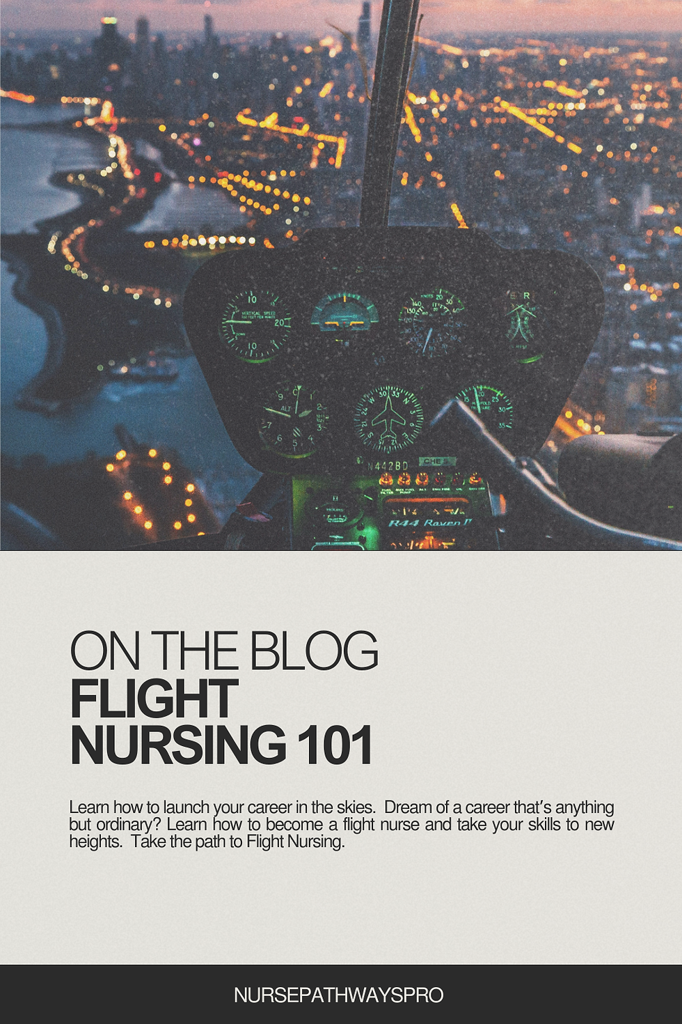 Flight Nursing 101: A motivational graphic for nurses dreaming of a high-flying career. The text reads: 'Flight Nursing 101: How to Launch Your Career in the Skies.' Includes imagery of a helicopter and text explaining purpose in flight nursing. Perfect for nurses seeking career growth and inspiration. #FlightNurse #NurseCareerTips #CareerGrowth