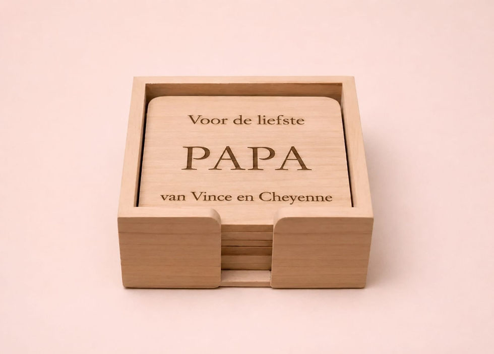 Thumbnail: 6 houten onderzetters met houder