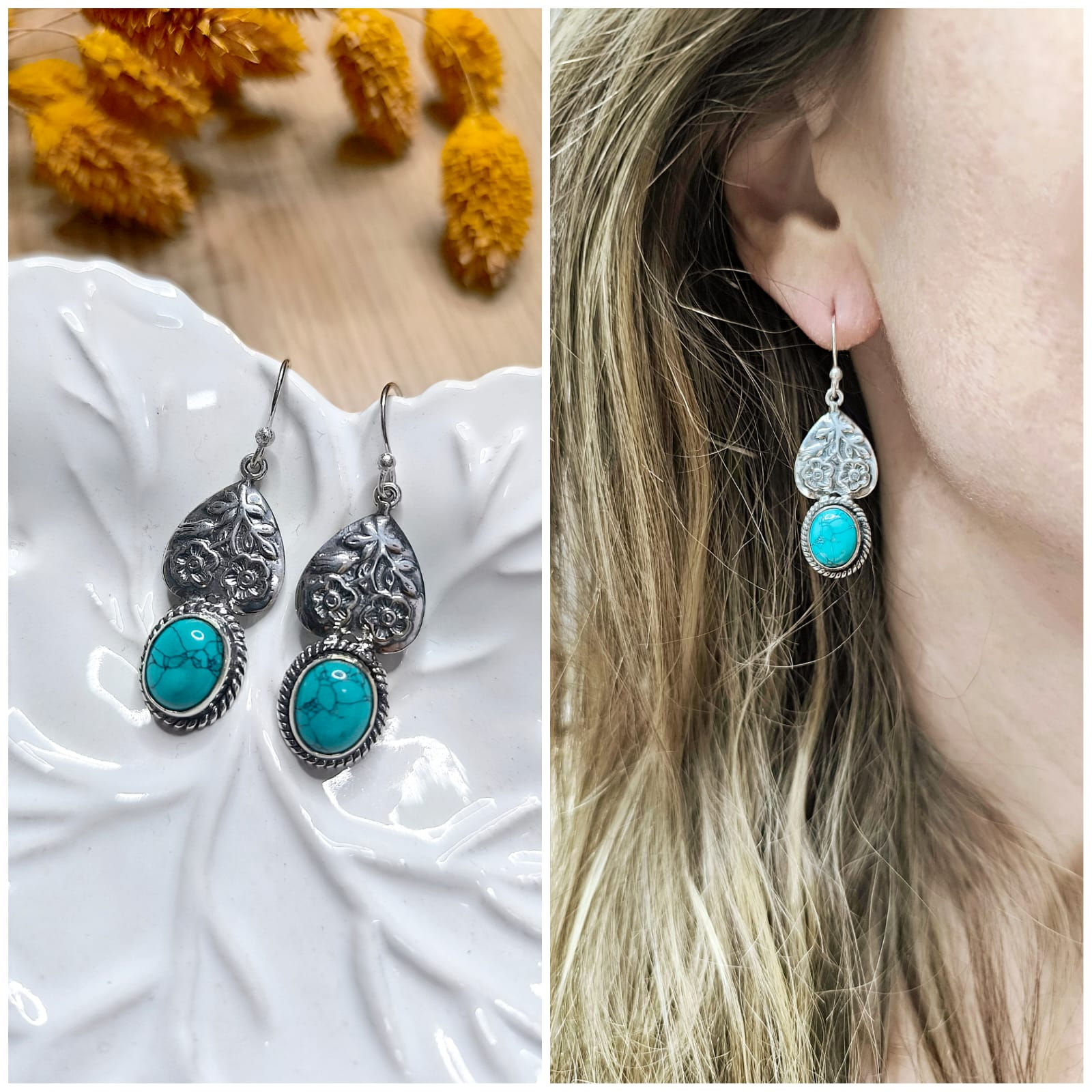 Brincos prateados com Turquenite