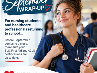 Nursing student in scrubs with a stethoscope and textbooks promoting current BLS, First Aid and ACLS certification for Edmonton nursing students and healthcare professionals.