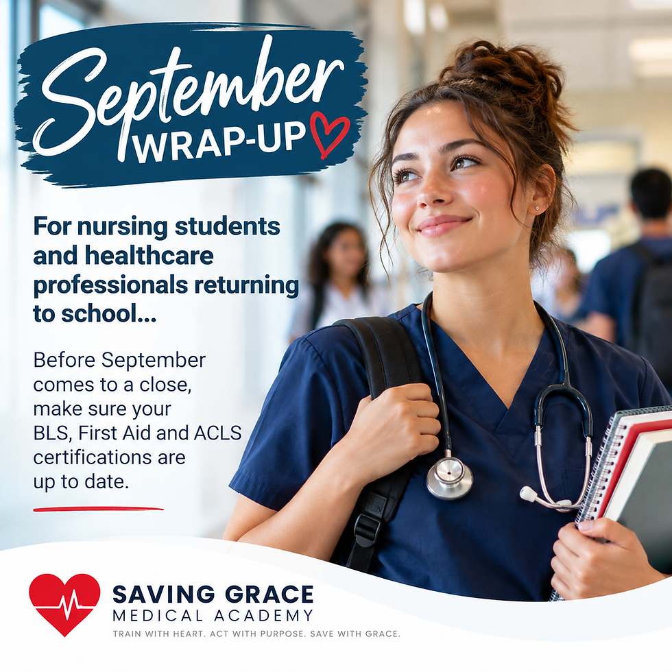 Nursing student in scrubs with a stethoscope and textbooks promoting current BLS, First Aid and ACLS certification for Edmonton nursing students and healthcare professionals.