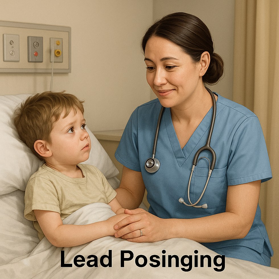 Nurse Grace comforting a pediatric patient with suspected lead exposure