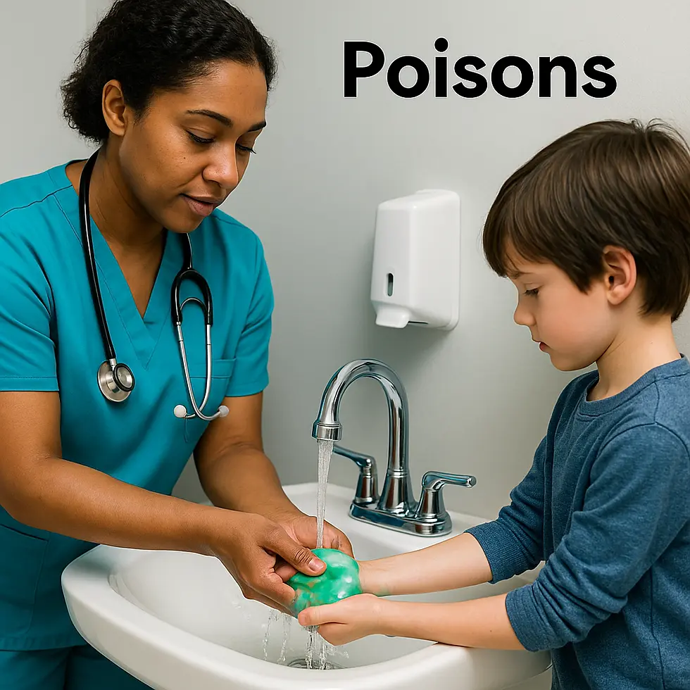 First Aid treatment for poisons and chemical exposure.