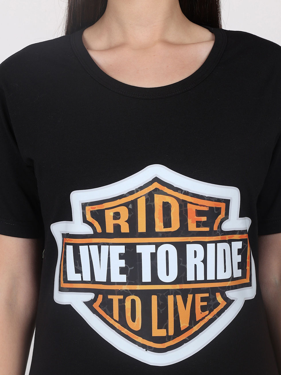 Thumbnail: Live to Ride Cotton T-Shirt, Black,  Relaxed Fit,Women Biker Tee