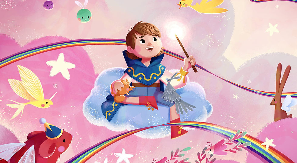 A young magician summoning fantastical creatures. Artwork by Fanny Berthiaume for the Fiera Capital Art Show in Montreal.