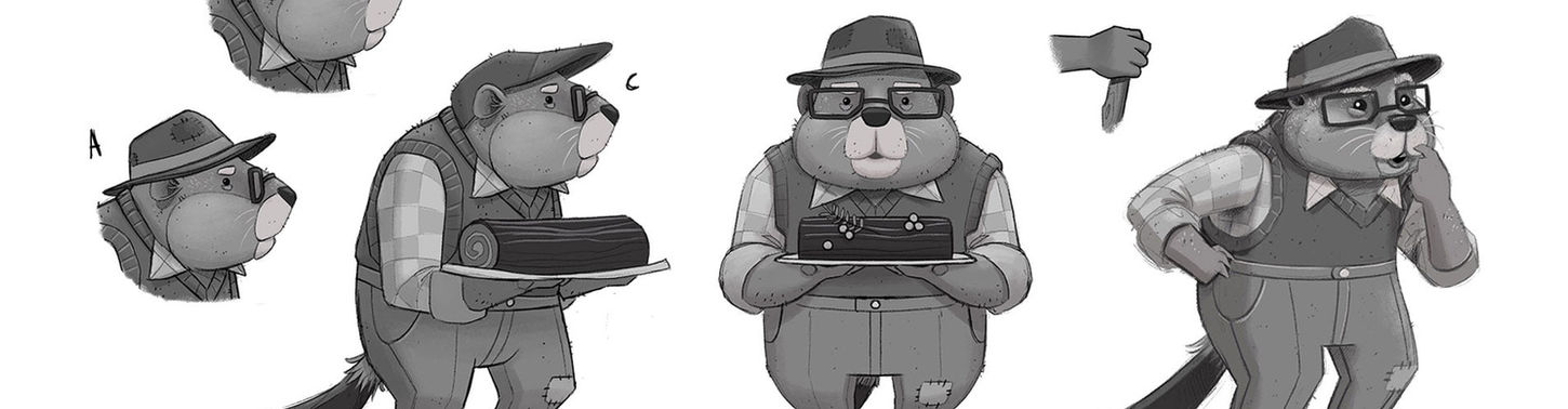 Concept art d’un vieux castor par Fanny Berthiaume pour le court métrage des Fêtes IGA 2023.