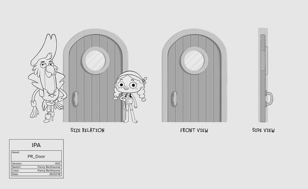 Prop design of a pirate ship door, by Canadian Concept Artist Fanny Berthiaume, for a pirate-themed tv series pitch.