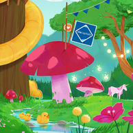 Giant mushrooms and slides, closeup of My Dream House illustration by Fanny Berthiaume.