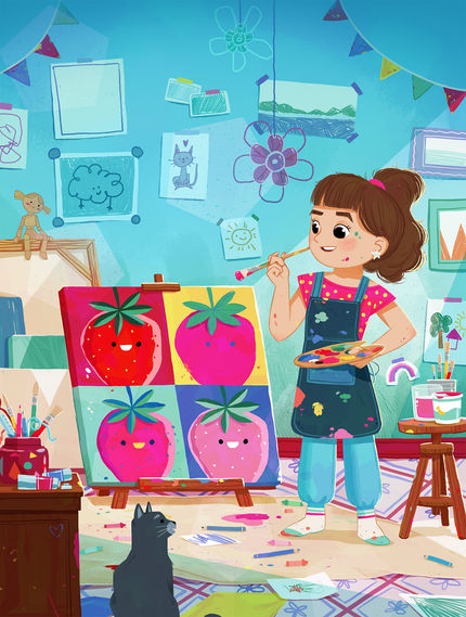 All About Art cover artwork by Fanny Berthiaume for Chickadee magazine, March 2025 issue.