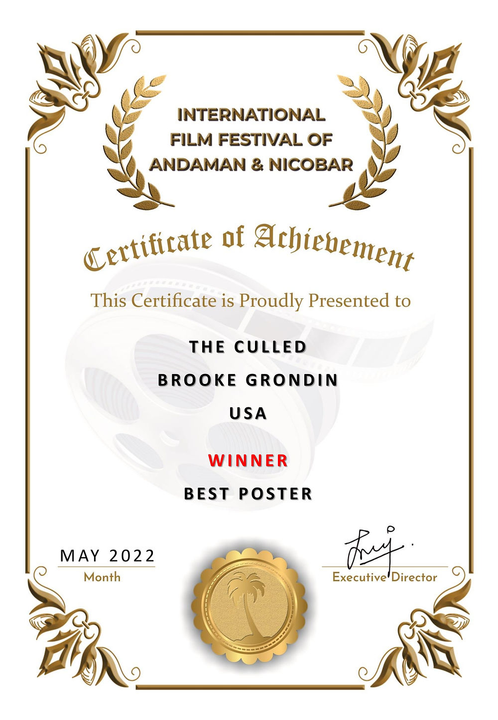 Certificate of Achievement: Best Poster award to Brooke Grondin