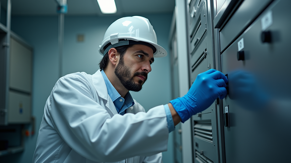 Eye-level view of water purifier technician servicing a unit