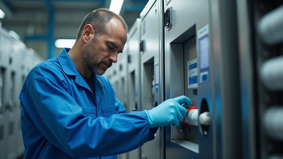 Eye-level view of water purifier technician servicing a unit