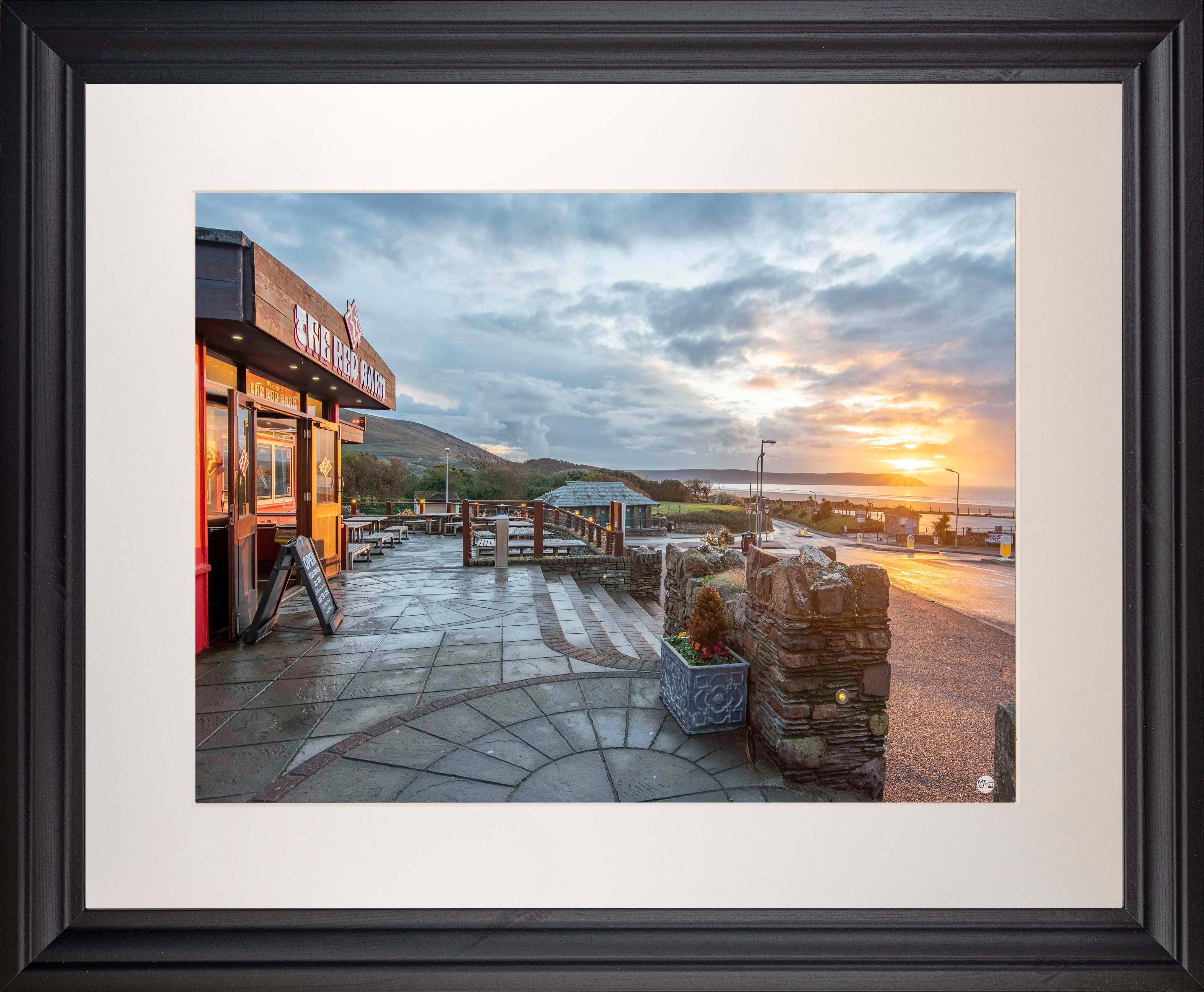 Black Framed Picture - 400 x 500mm - Red Barn Sunset