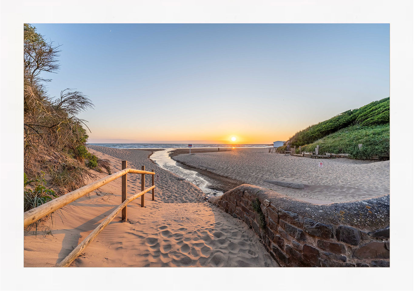 Stone Bridge Sunset - 630 x 420mm - White Satin Frame - Non-Reflective