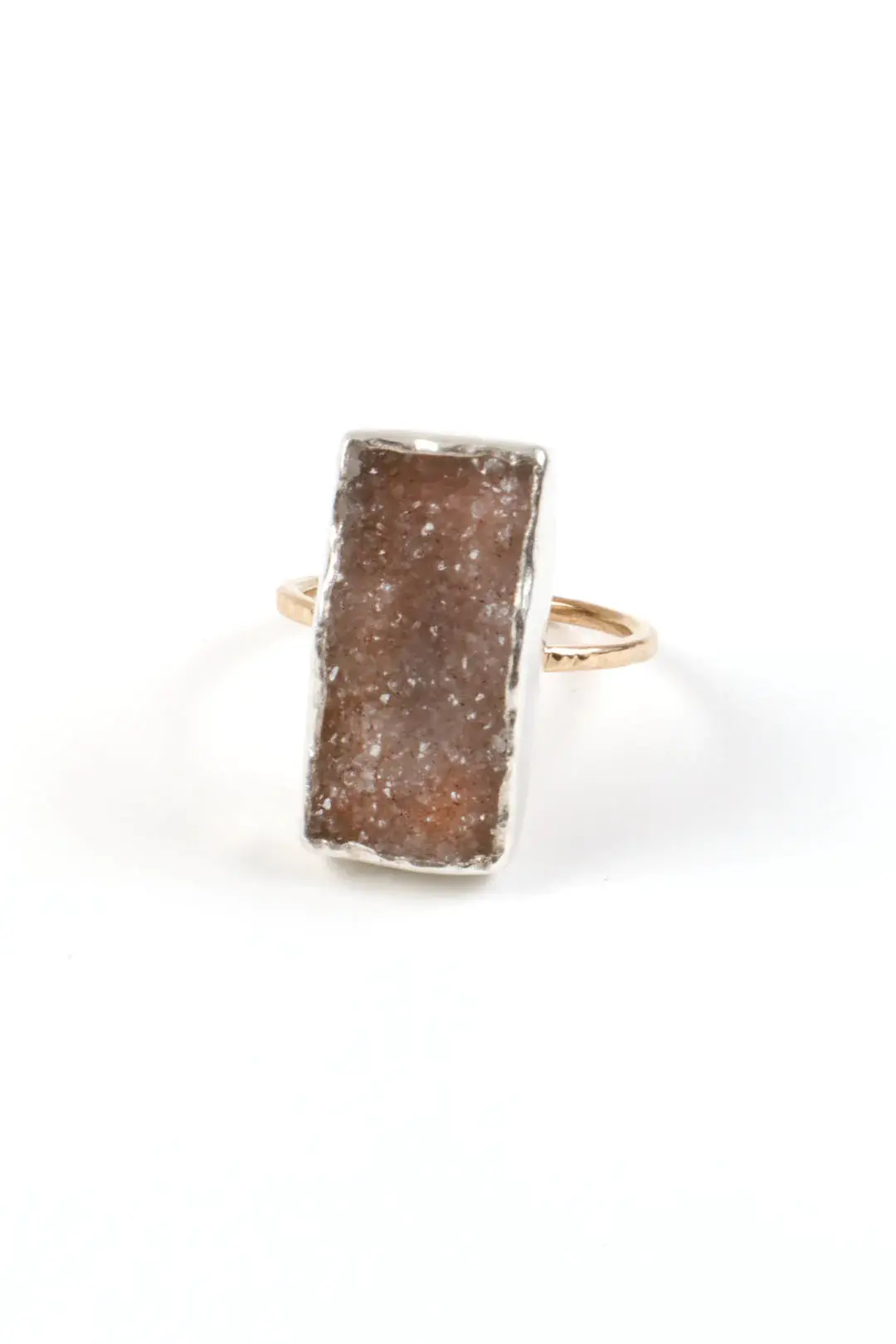 Hammered Rectangle Druzy Ring