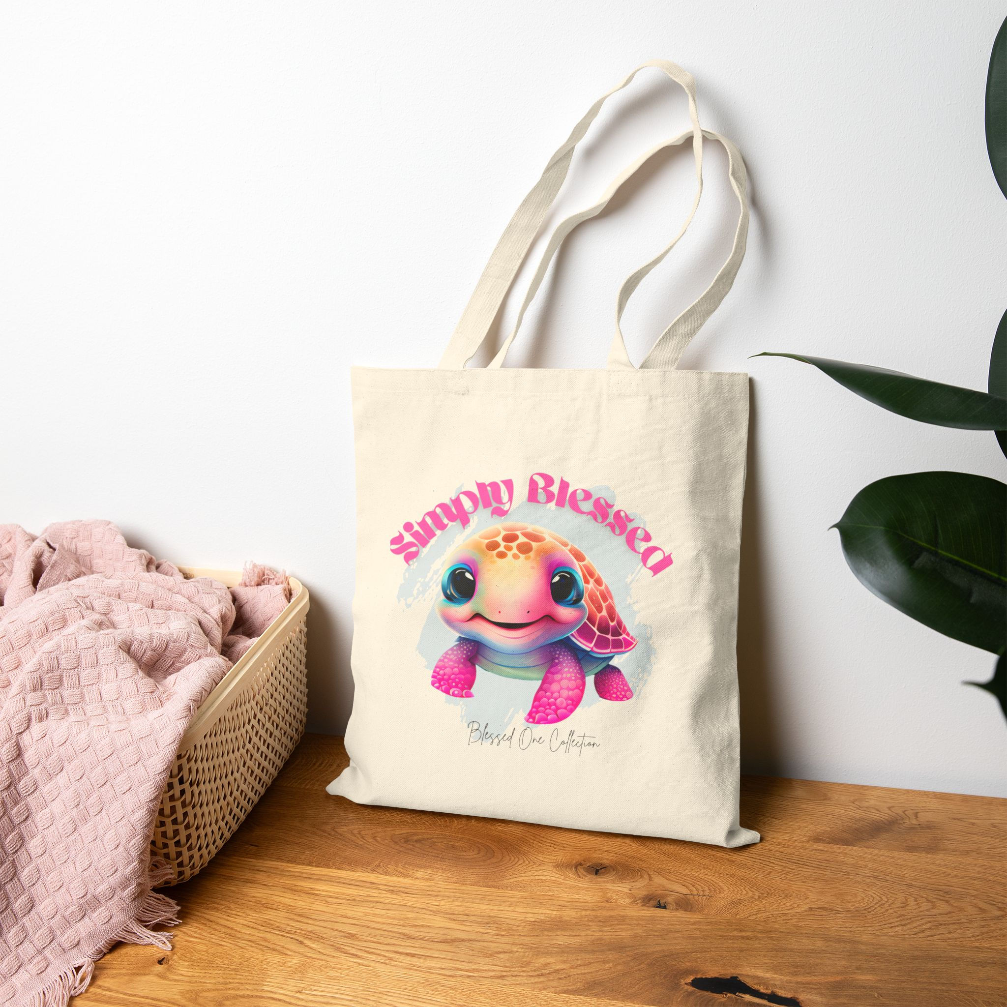 Colorful Turtle Tote Bag - Simply Blessed, Eco-Friendly, Cute Canvas Bag.