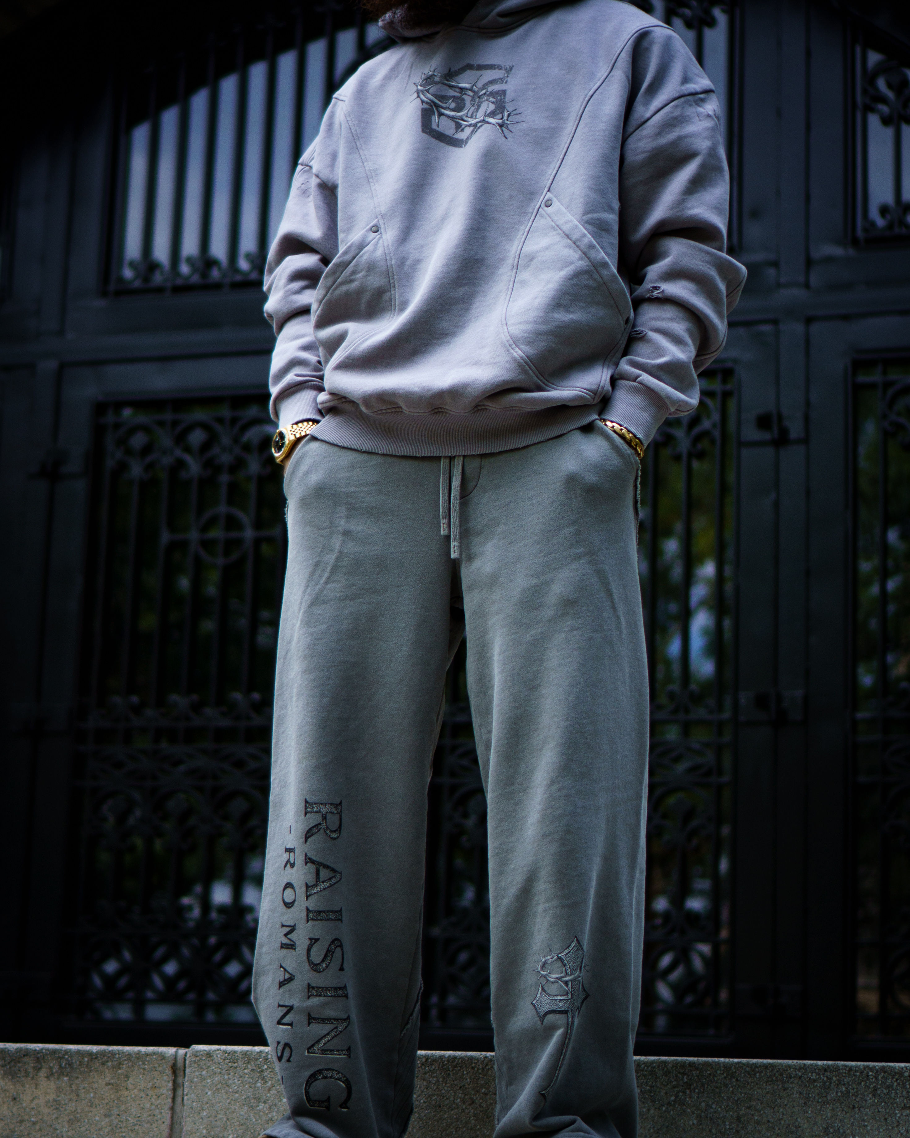 Cross & Crown Oversized Distressed Hoodie