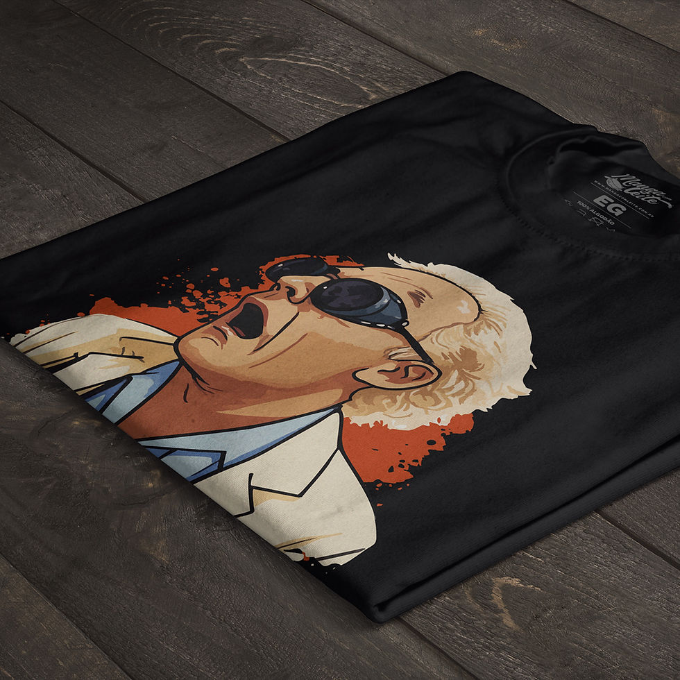 Miniatura: Camiseta Doc Brown preta dobrada – De Volta para o Futuro