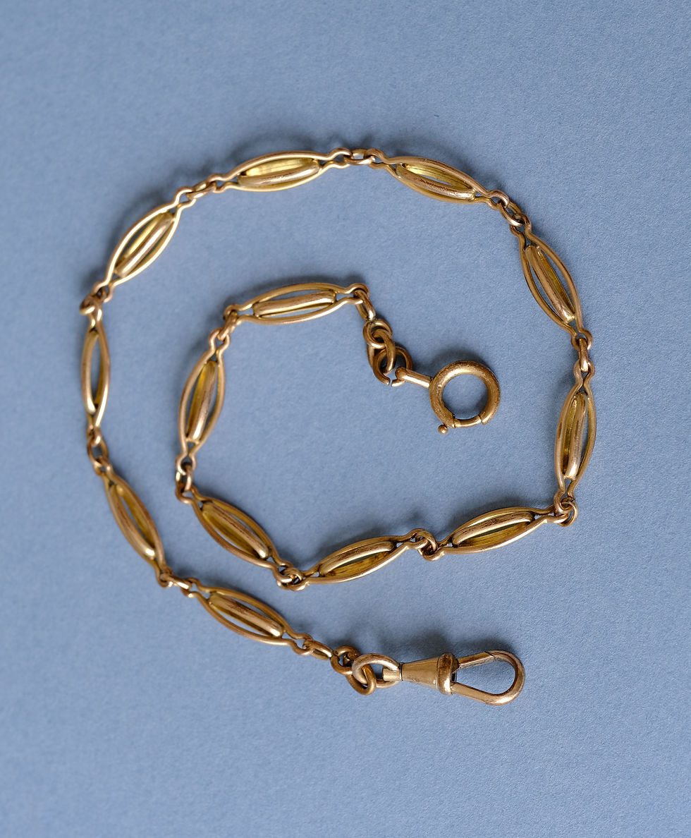 Thumbnail: Antique Gold Filled Short Watch Chain, Lozenge Links Chain