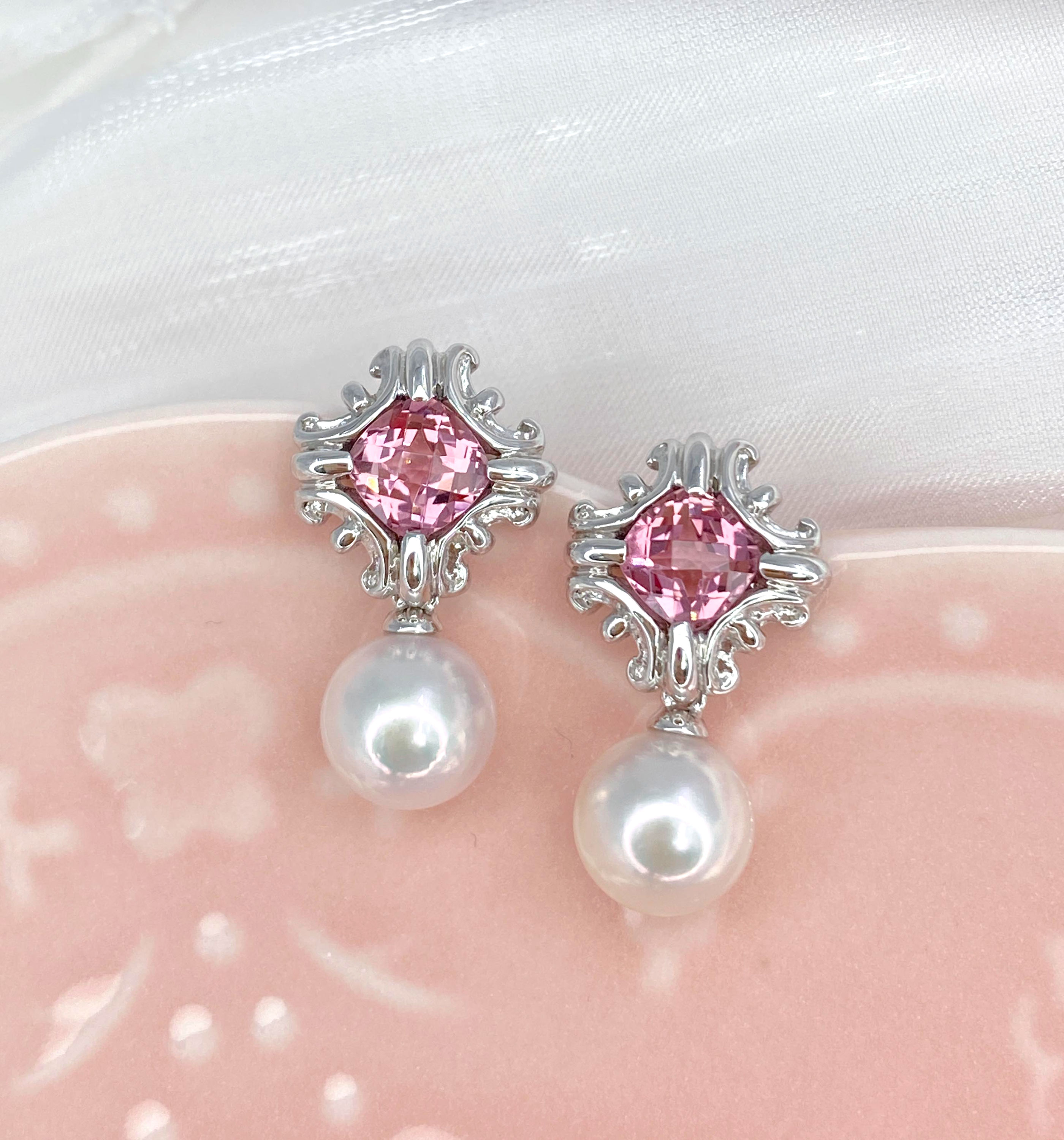 14K gold filigree Akoya  earrrings  金絲花蕾日本Akoya珍珠14K金耳環