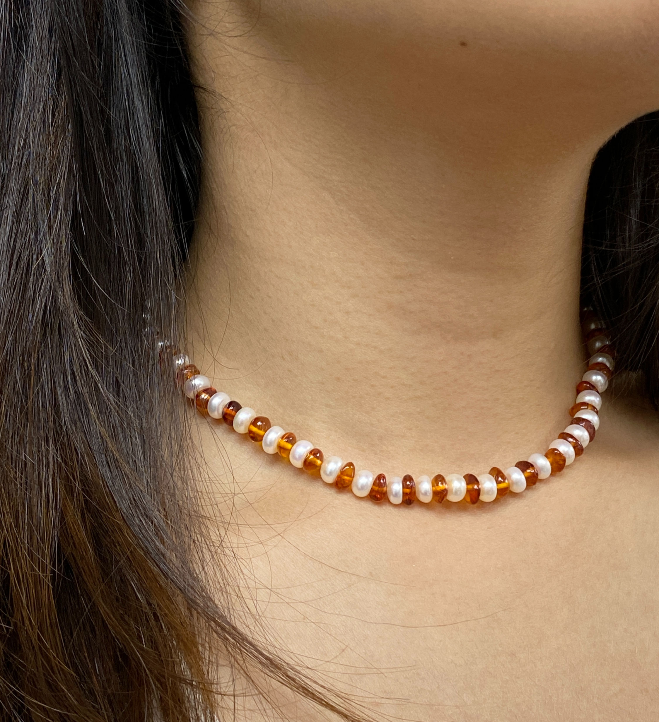 淡水珍珠天然琥珀項鍊Freshwater Pearl Amber Necklace