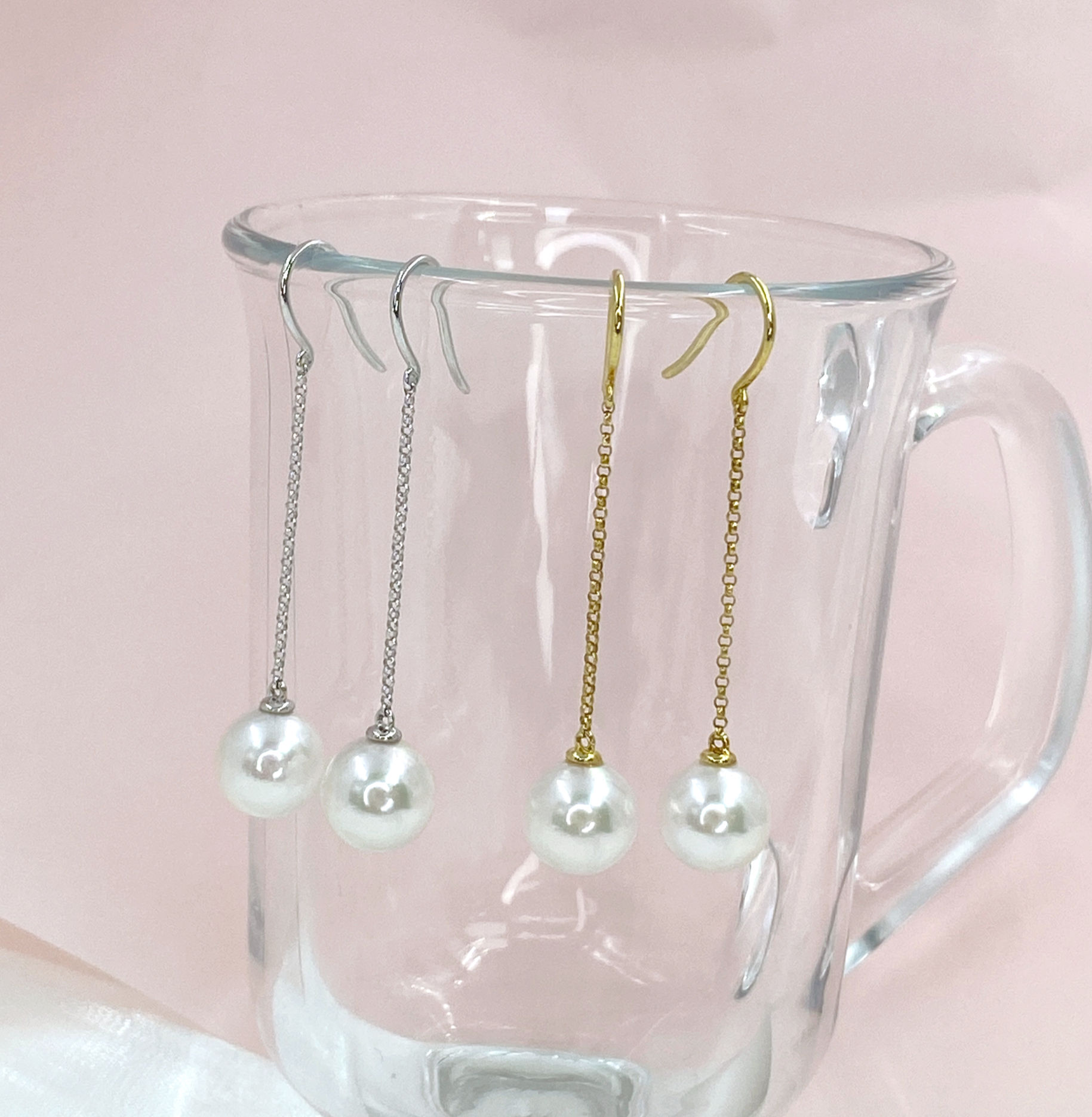 18K Gold Akoya Pearl Long Earrings 18K金日本Akoya珍珠長耳環