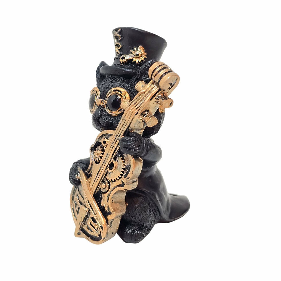 Miniatura: Bass Music Meowstro vista laterale Gattino Steampunk con Basso Nemesis Now 10cm