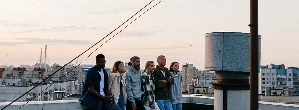Group of people on a rooftop in city