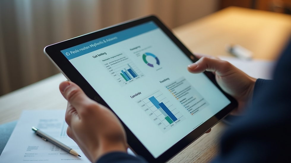 Close-up view of a digital tablet showing a mobile app strategy plan with charts and notes
