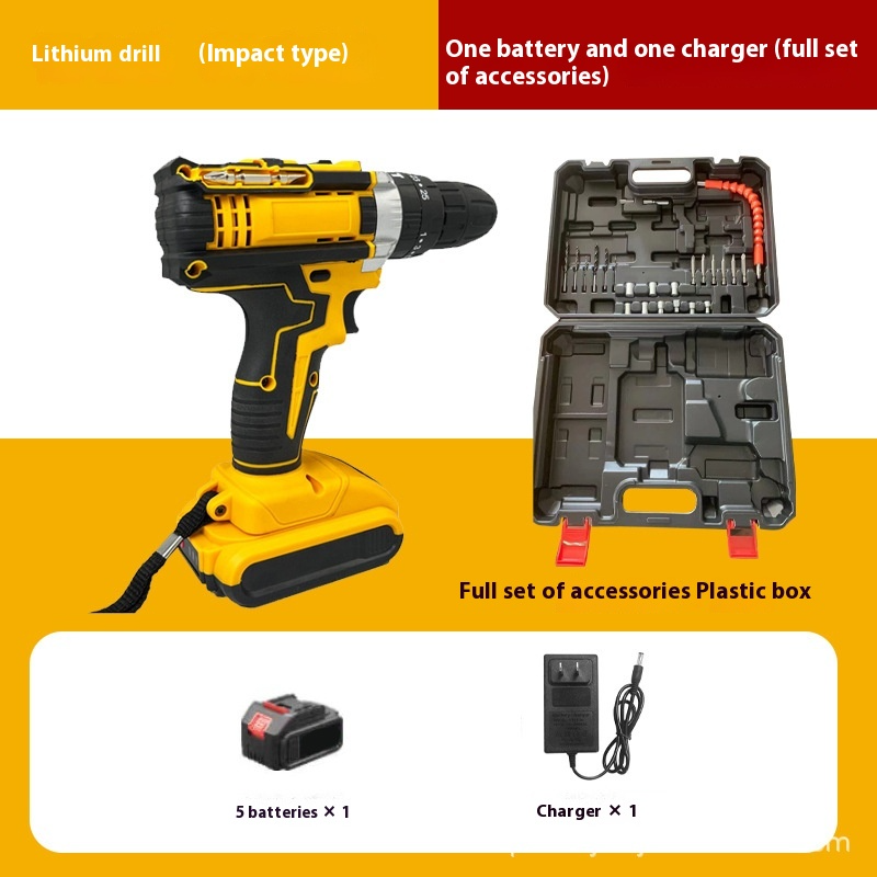Miniatura: Brushed Impact Drill Lithium Battery High Torque Industrial Grade Hand Drill Wit